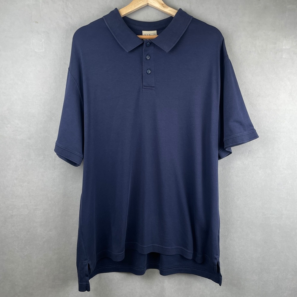 LL Bean Mens Pima Cotton Polo Shirt Navy Blue Short Sleeve 262168‎ Large Regular